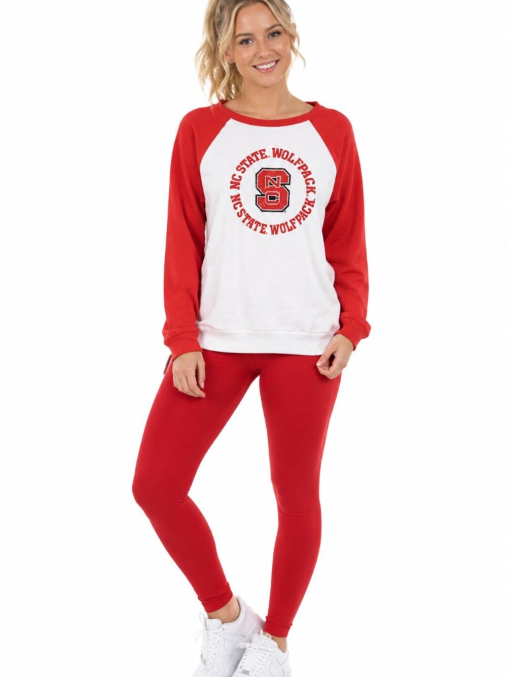 North Carolina State Wolfpack Women Size Large Sweatshirt White Distressed Logo